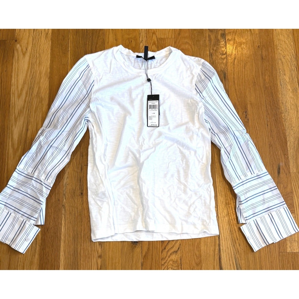 BCBG Maxazira Women's Long Sleeve Top with Striped Sleeves, XS NWT